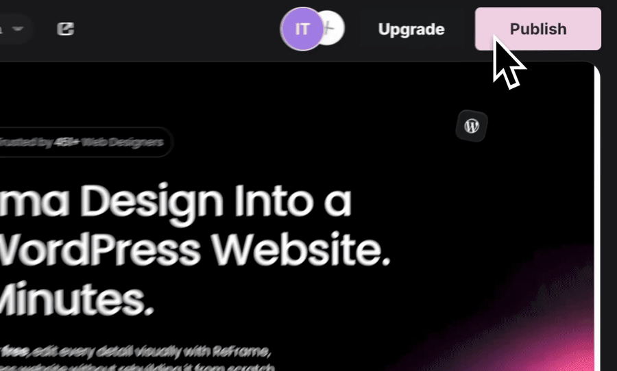 Publishing the converted site to WordPress from ReFrame